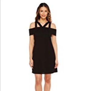 Cold shoulder black shift dress